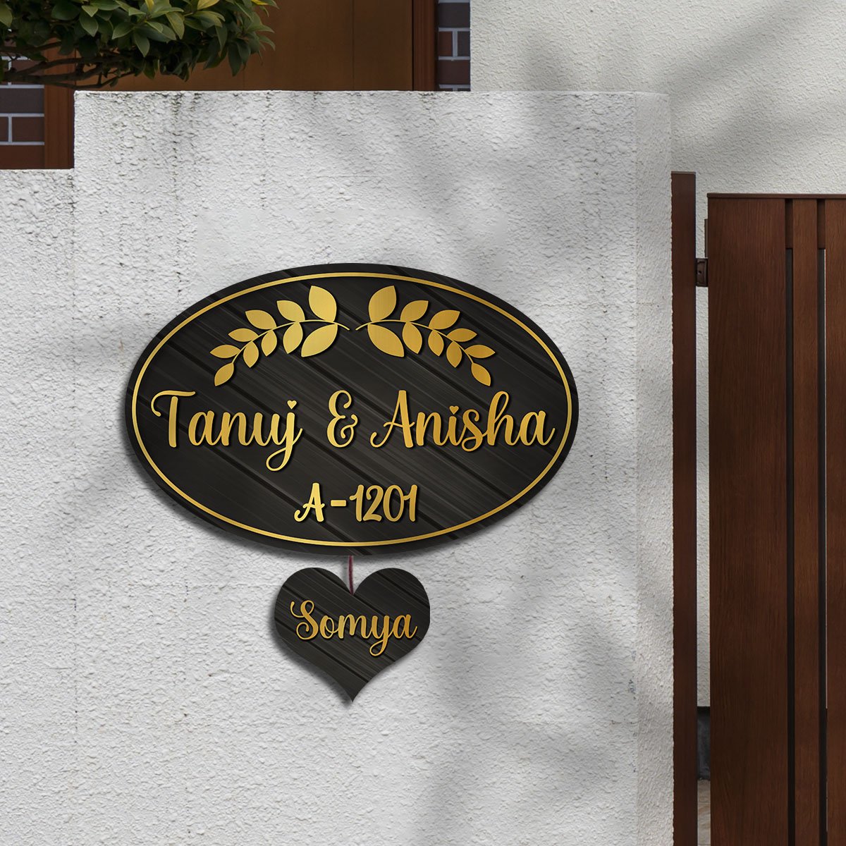 Wooden Golden Name Plate for Home - Sblossom