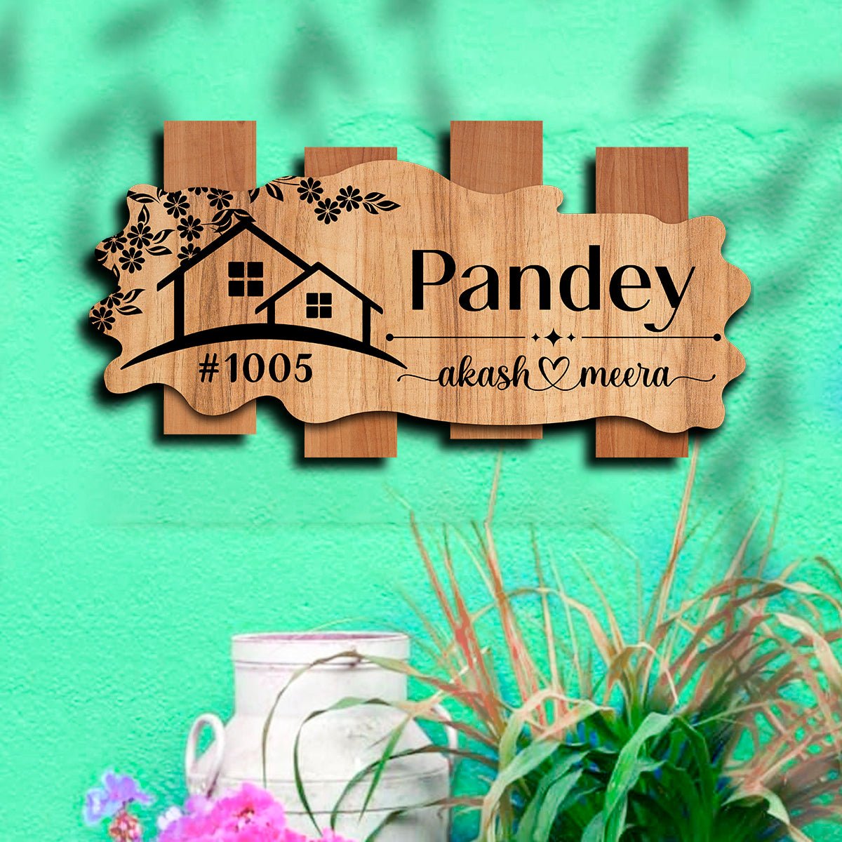 Wooden House Name Plate Design for Home - Sblossom