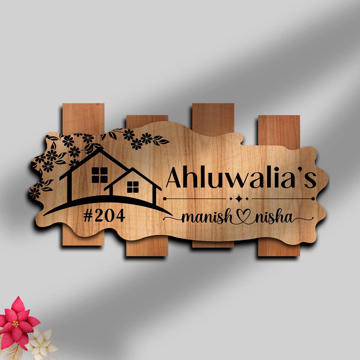 Wooden House Name Plate Design for Home - Sblossom