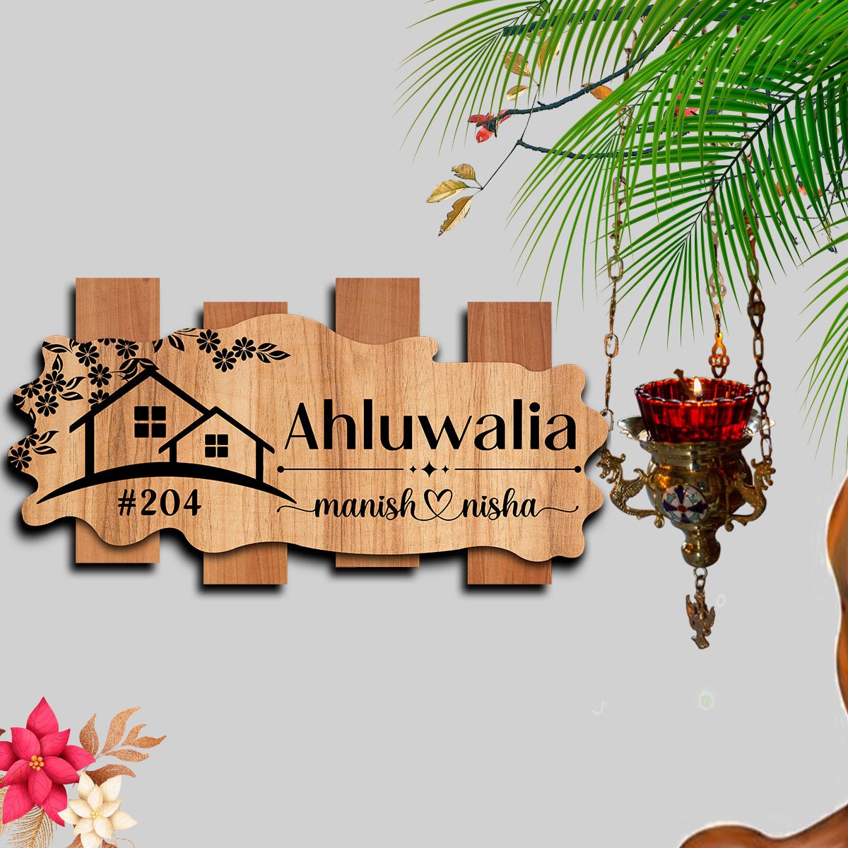 Wooden House Name Plate Design for Home - Sblossom