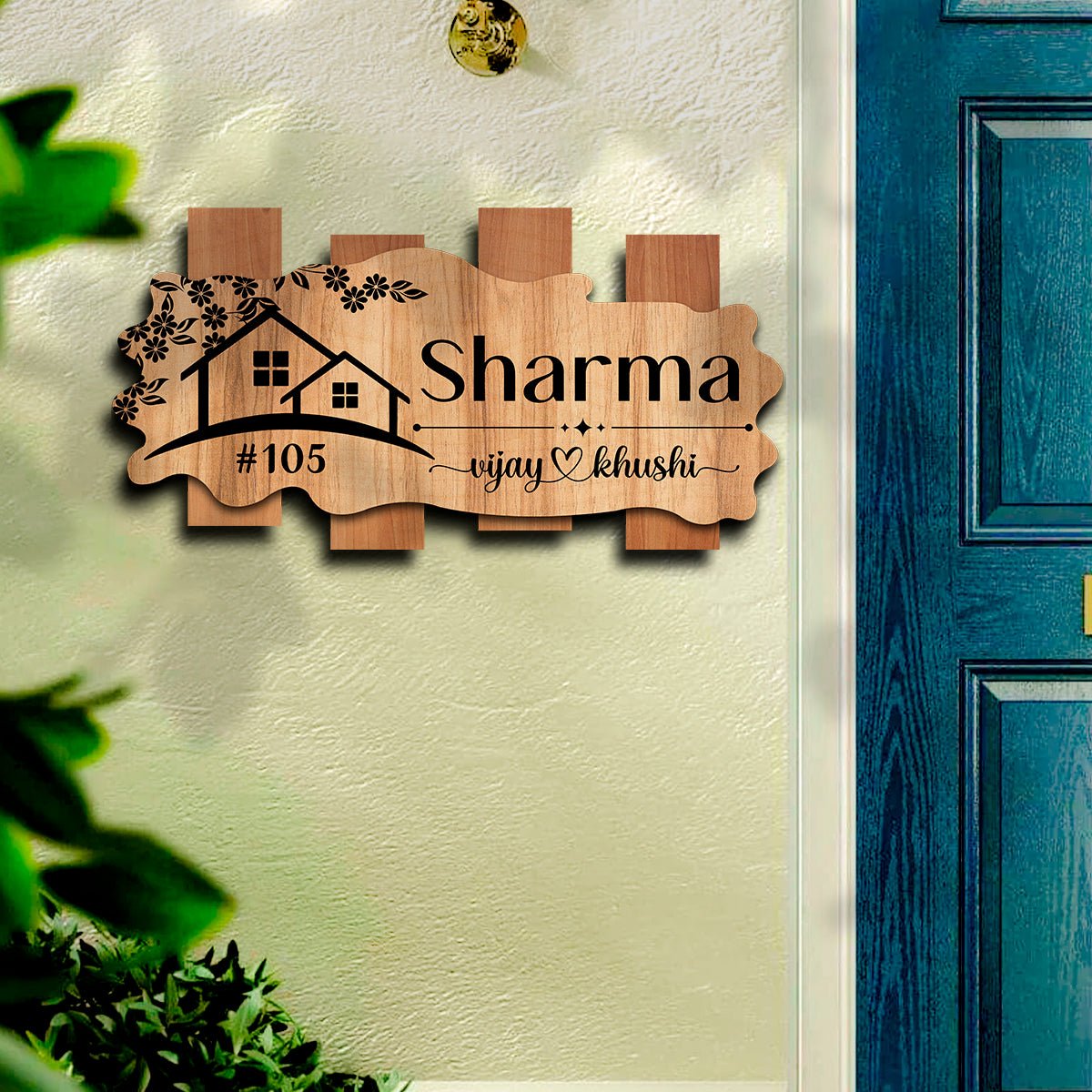 Wooden House Name Plate Design for Home - Sblossom