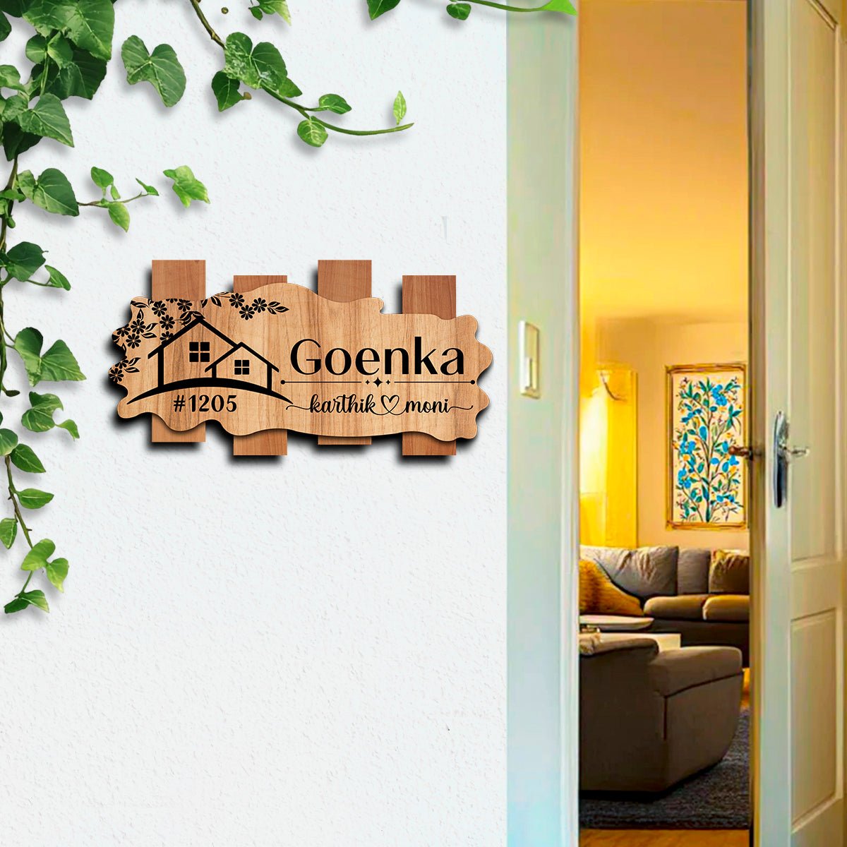 Wooden House Name Plate Design for Home - Sblossom