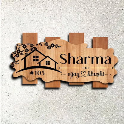 Wooden House Name Plate Design for Home - Sblossom