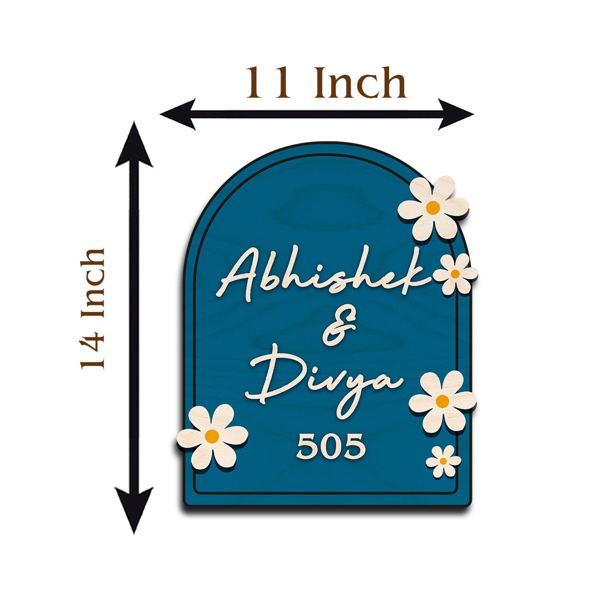 Wooden Name Plate for Home – Blue Daisy Couple in 3D - Sblossom
