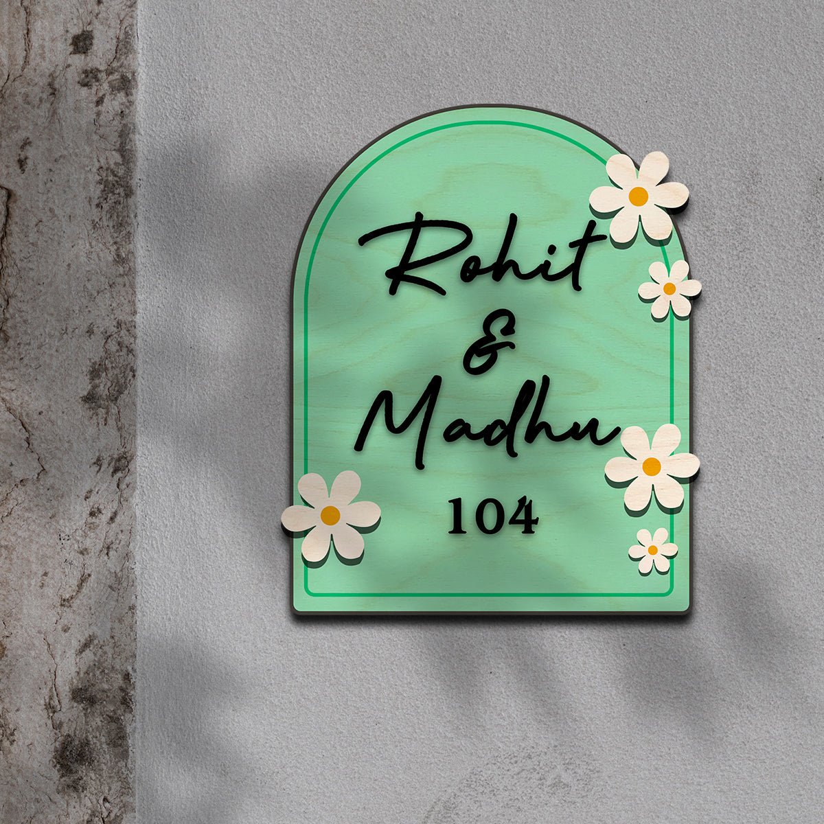 Wooden Name Plate for Home – Blue Daisy Couple in 3D - Sblossom