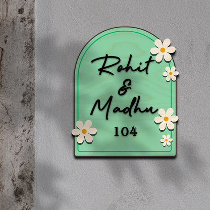 Wooden Name Plate for Home – Blue Daisy Couple in 3D - Sblossom