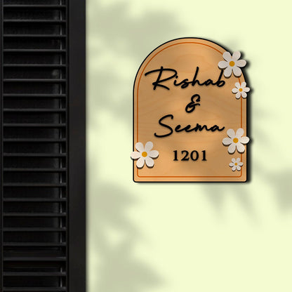 Wooden Name Plate for Home – Blue Daisy Couple in 3D - Sblossom