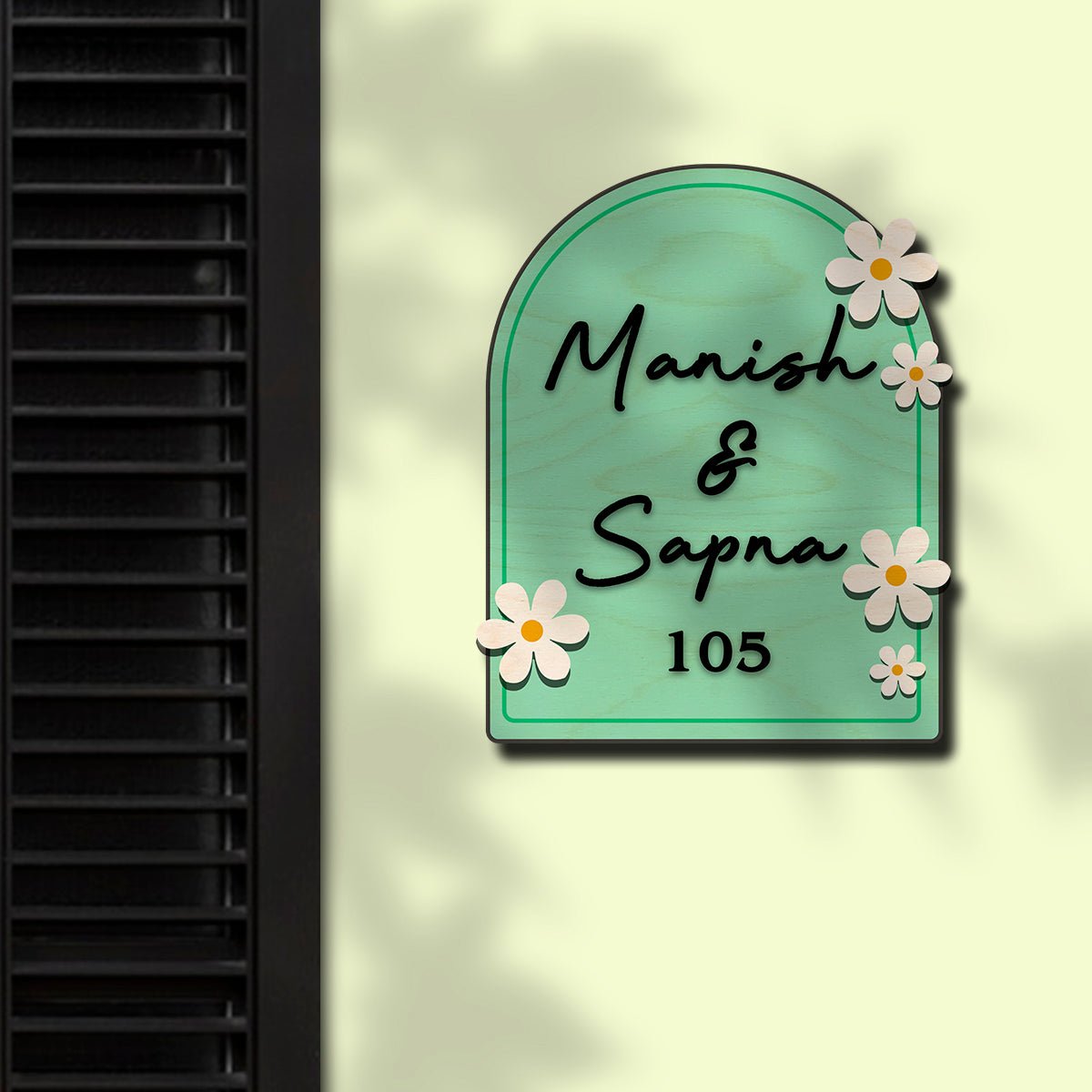 Wooden Name Plate for Home – Blue Daisy Couple in 3D - Sblossom