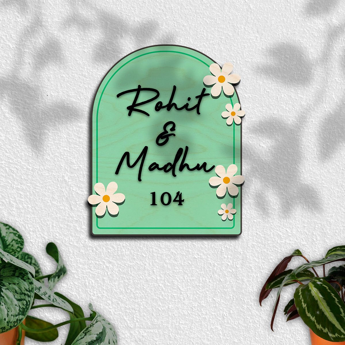 Wooden Name Plate for Home – Blue Daisy Couple in 3D - Sblossom