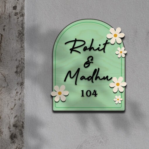 Wooden Name Plate for Home – Blue Daisy Couple in 3D - Sblossom