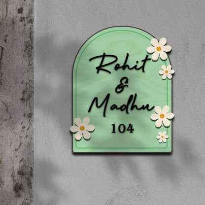 Wooden Name Plate for Home – Blue Daisy Couple in 3D - Sblossom