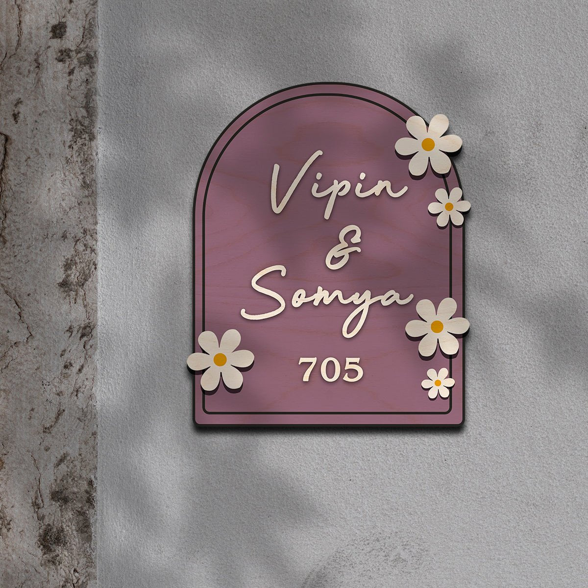 Wooden Name Plate for Home – Blue Daisy Couple in 3D - Sblossom