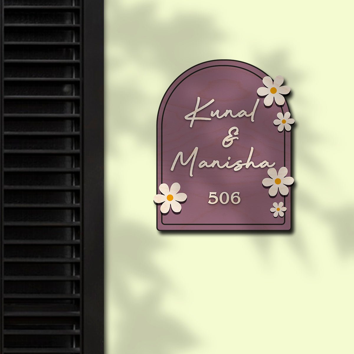 Wooden Name Plate for Home – Blue Daisy Couple in 3D - Sblossom