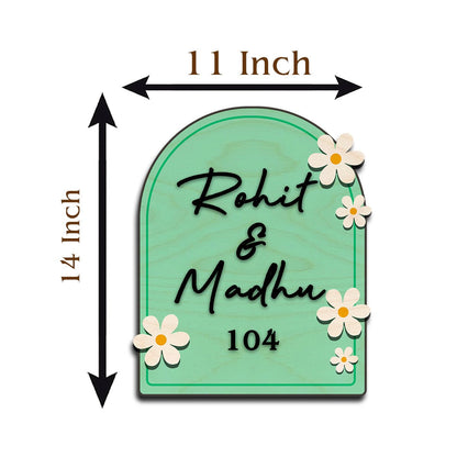 Wooden Name Plate for Home – Blue Daisy Couple in 3D - Sblossom