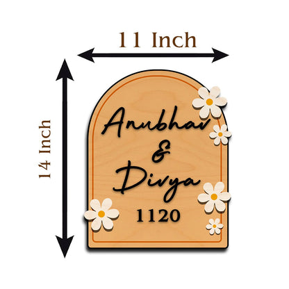 Wooden Name Plate for Home – Blue Daisy Couple in 3D - Sblossom