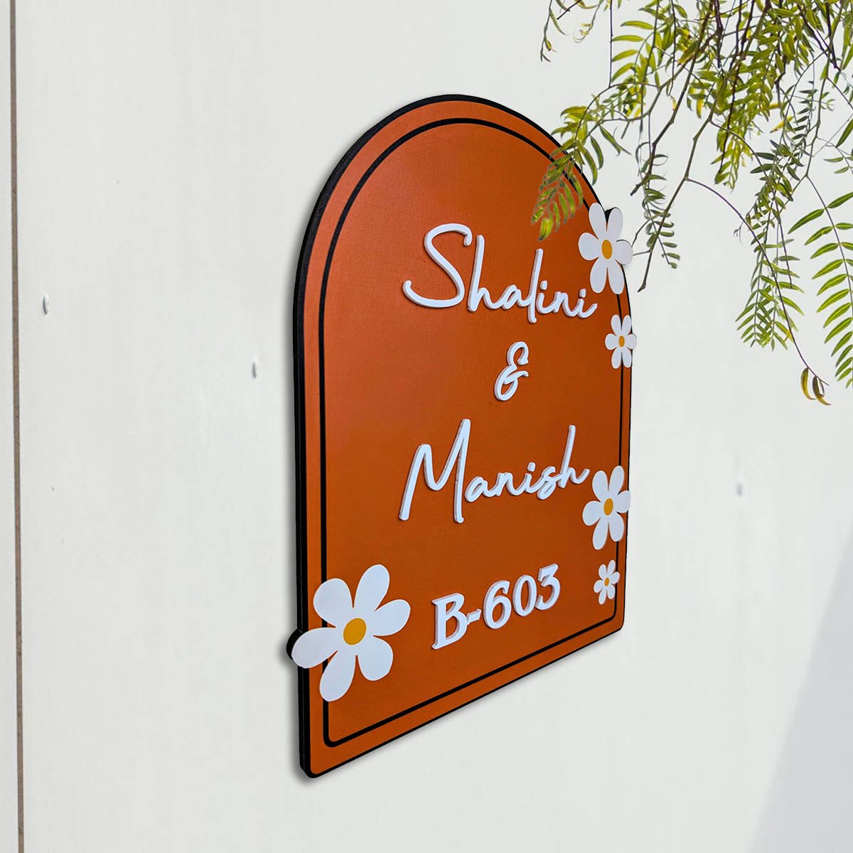 Wooden Name Plate for Home – Blue Daisy Couple in 3D - Sblossom