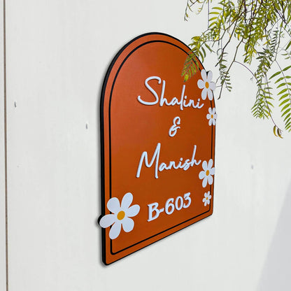Wooden Name Plate for Home – Blue Daisy Couple in 3D - Sblossom