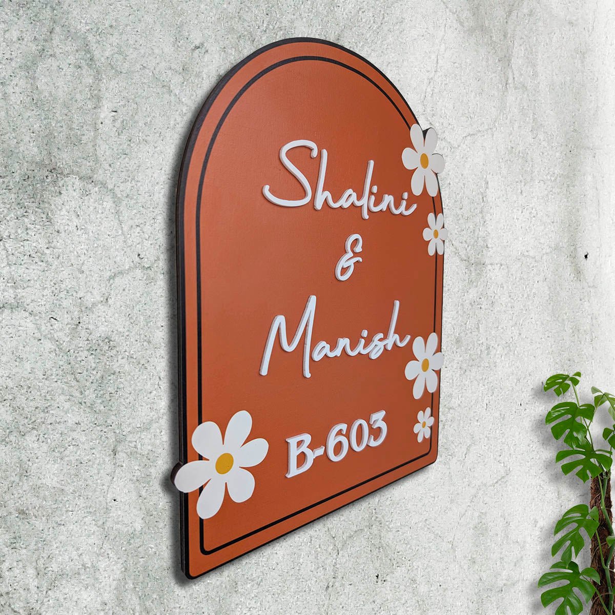 Wooden Name Plate for Home – Blue Daisy Couple in 3D - Sblossom