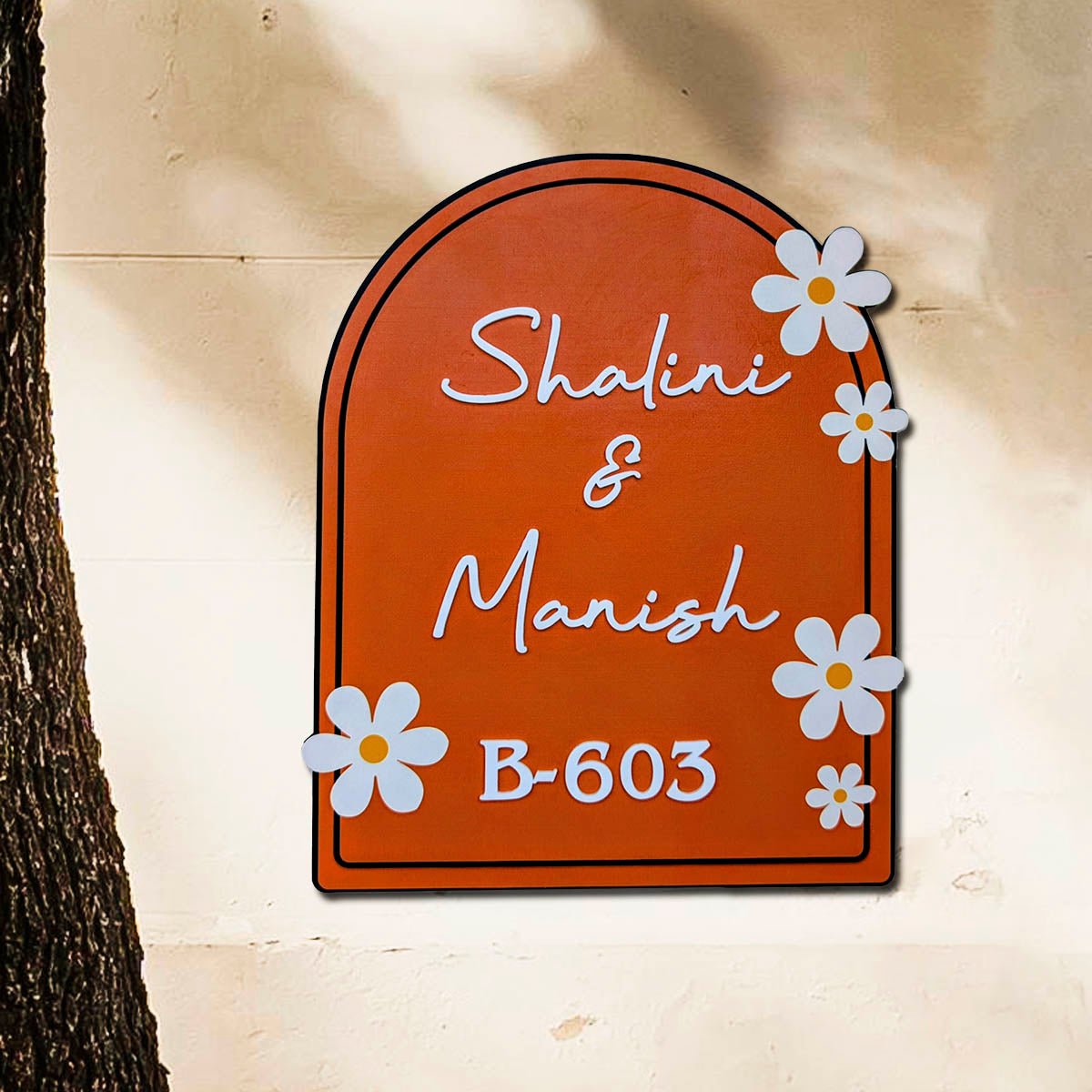 Wooden Name Plate for Home – Blue Daisy Couple in 3D - Sblossom