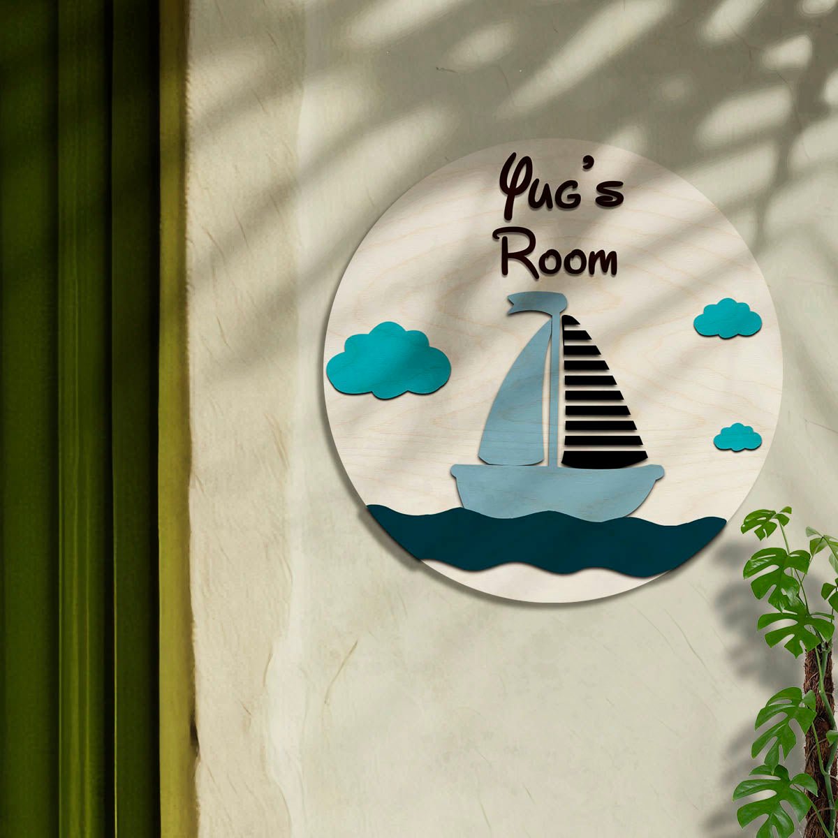Wooden Name Plate for Kids Room Door – Circular, 12x12 Inch - Sblossom