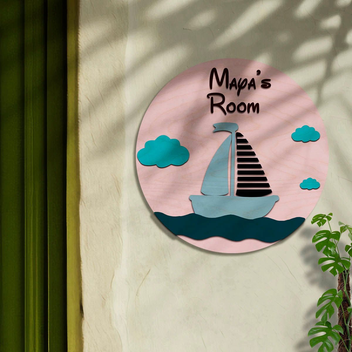 Wooden Name Plate for Kids Room Door – Circular, 12x12 Inch - Sblossom
