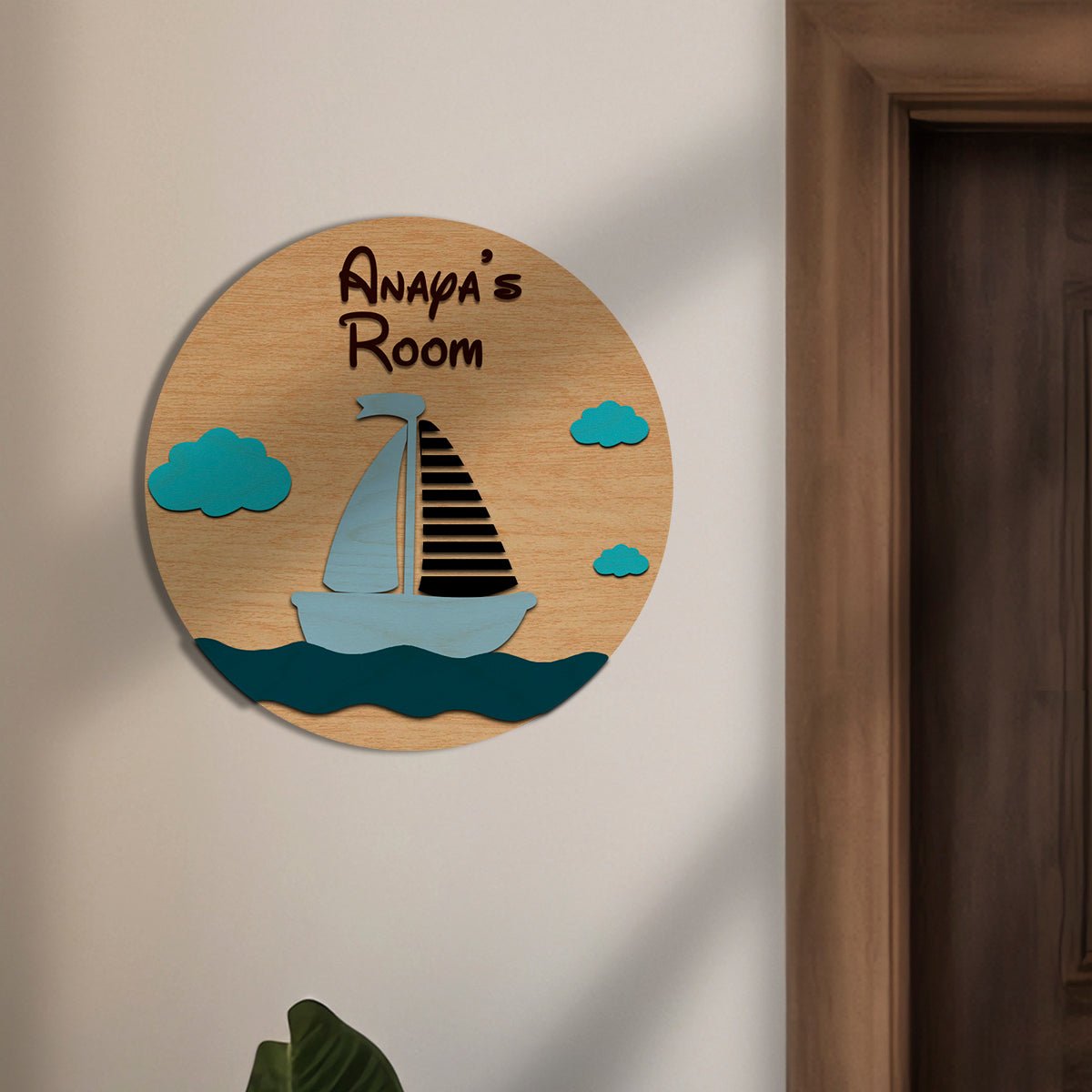 Wooden Name Plate for Kids Room Door – Circular, 12x12 Inch - Sblossom