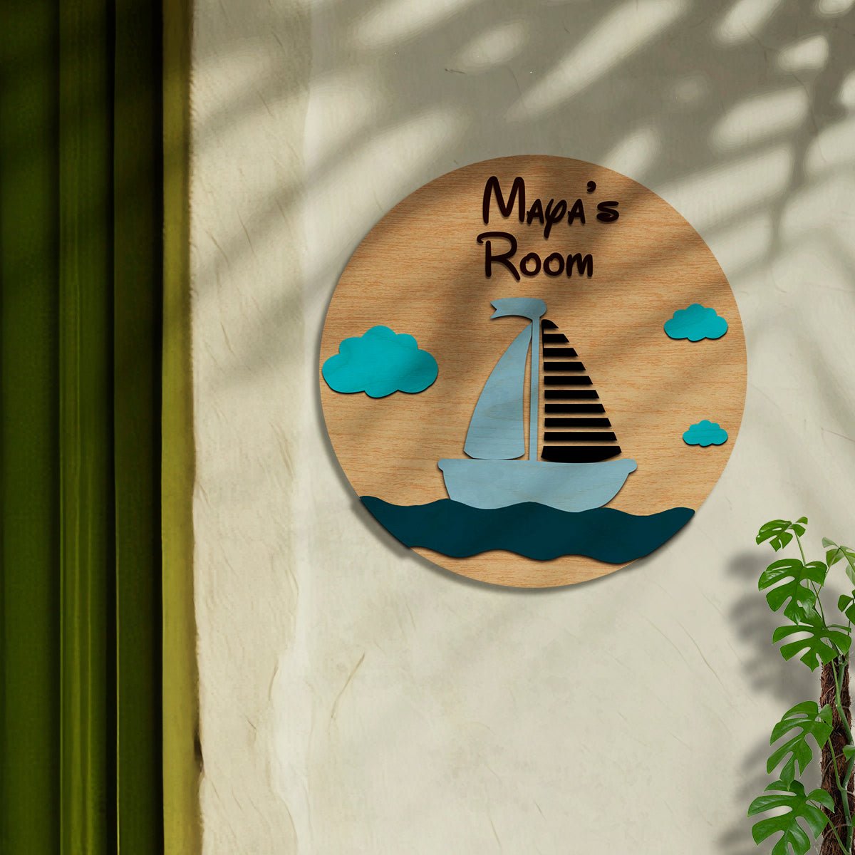 Wooden Name Plate for Kids Room Door – Circular, 12x12 Inch - Sblossom