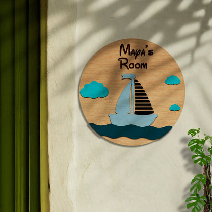 Wooden Name Plate for Kids Room Door – Circular, 12x12 Inch - Sblossom
