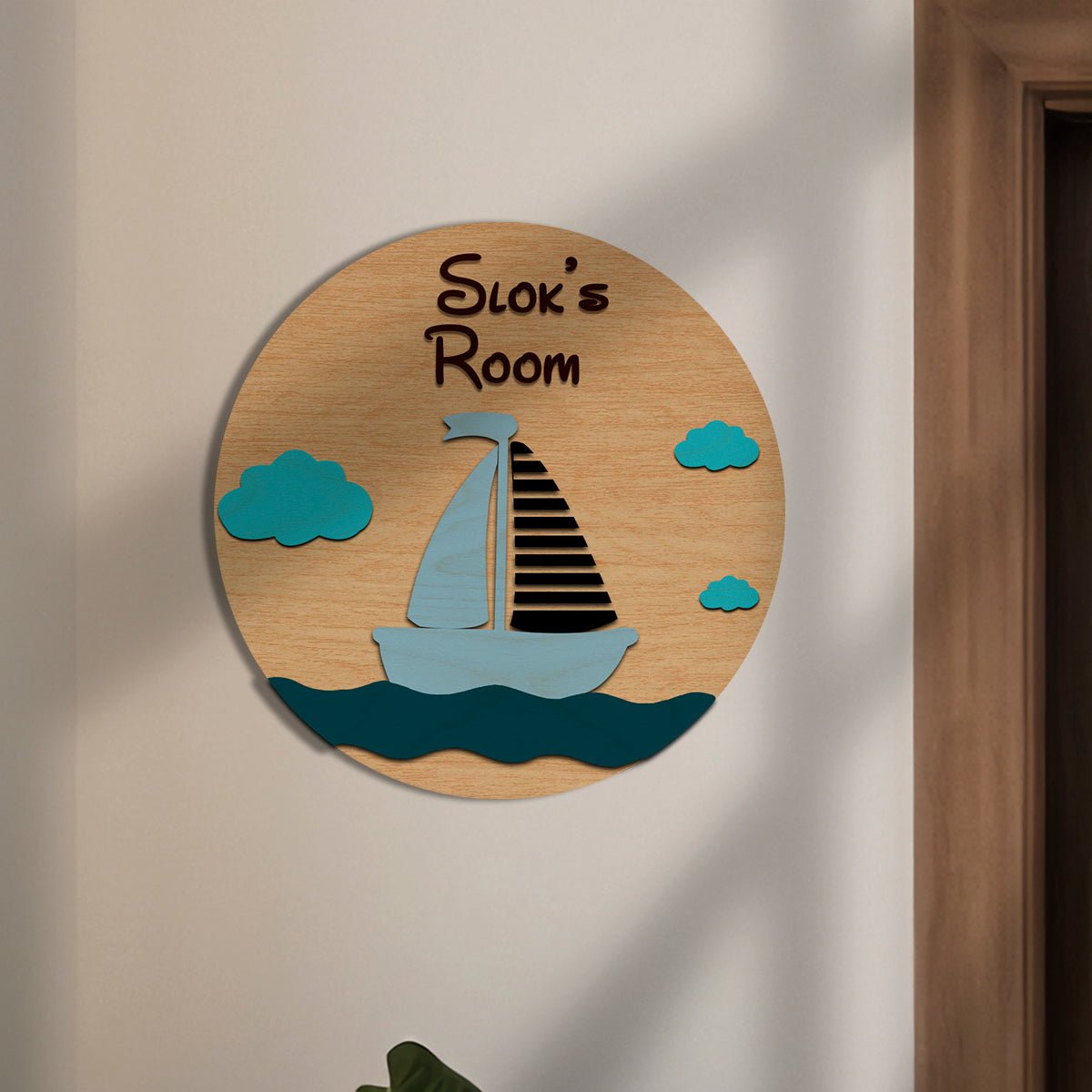 Wooden Name Plate for Kids Room Door – Circular, 12x12 Inch - Sblossom
