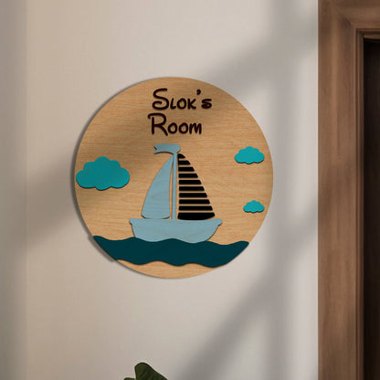 Wooden Name Plate for Kids Room Door – Circular, 12x12 Inch - Sblossom