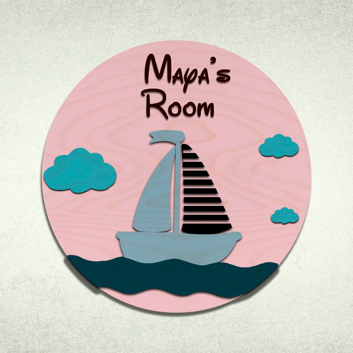 Wooden Name Plate for Kids Room Door – Circular, 12x12 Inch - Sblossom