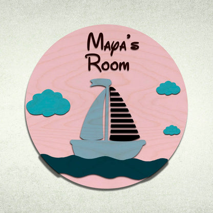 Wooden Name Plate for Kids Room Door – Circular, 12x12 Inch - Sblossom