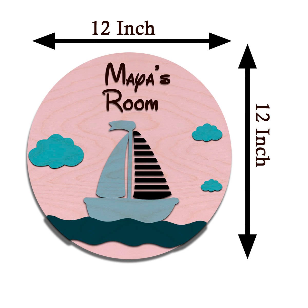 Wooden Name Plate for Kids Room Door – Circular, 12x12 Inch - Sblossom