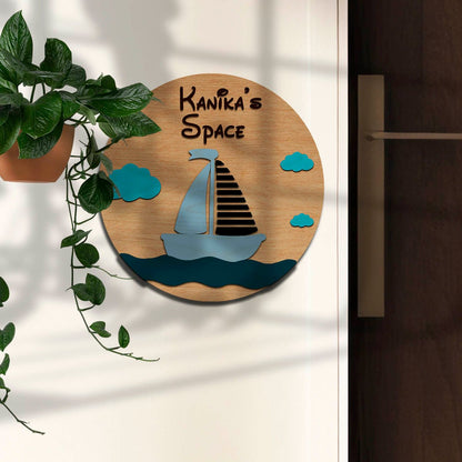 Wooden Name Plate for Kids Room Door – Circular, 12x12 Inch - Sblossom