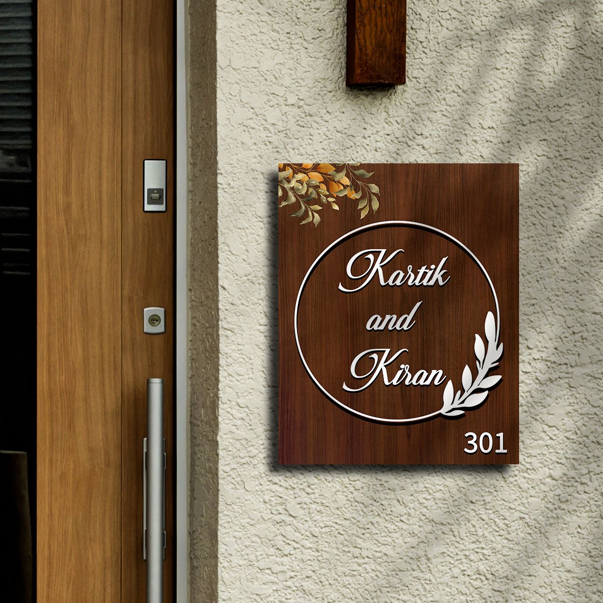 Wooden Name Plate with Circle Ring in 3D for Couples - Sblossom