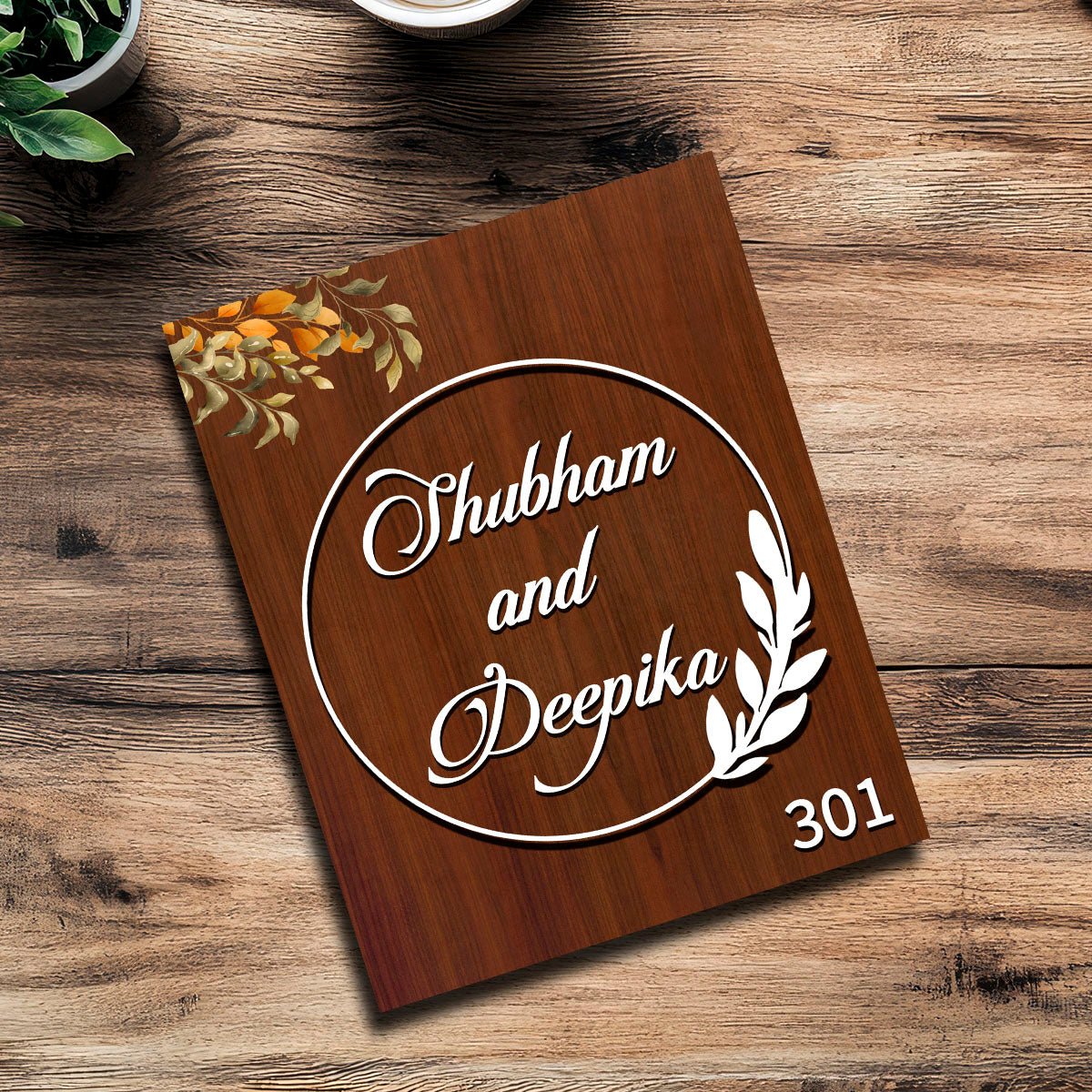 Wooden Name Plate with Circle Ring in 3D for Couples - Sblossom