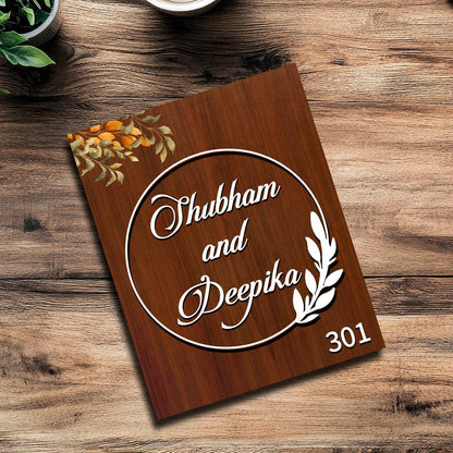 Wooden Name Plate with Circle Ring in 3D for Couples - Sblossom