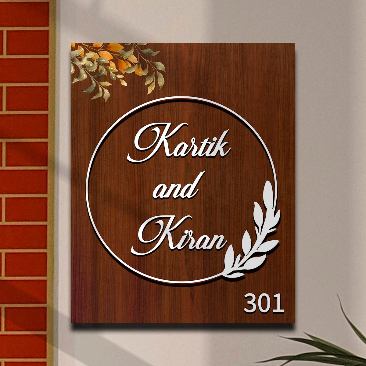 Wooden Name Plate with Circle Ring in 3D for Couples - Sblossom