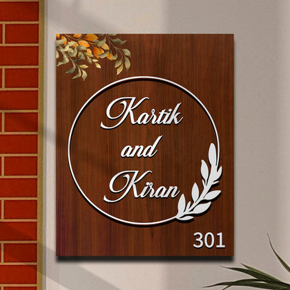 Wooden Name Plate with Circle Ring in 3D for Couples - Sblossom