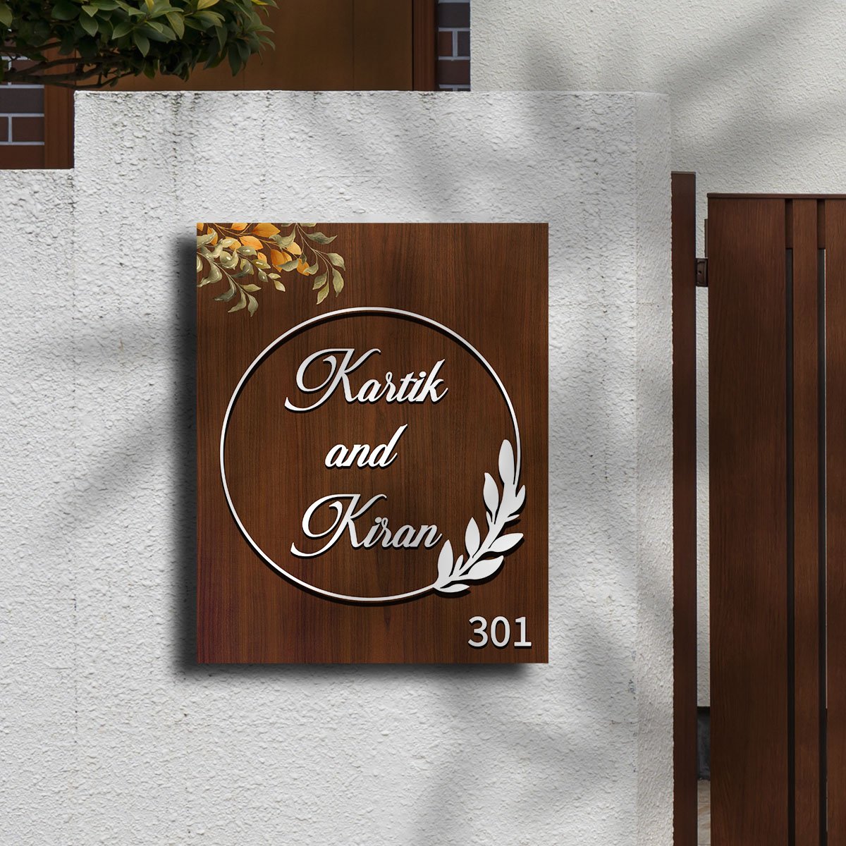 Wooden Name Plate with Circle Ring in 3D for Couples - Sblossom