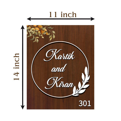 Wooden Name Plate with Circle Ring in 3D for Couples - Sblossom