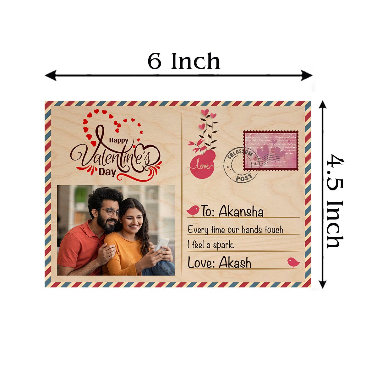 Wooden Photo Postcard with Personalized Stamp and Picture Design - Sblossom