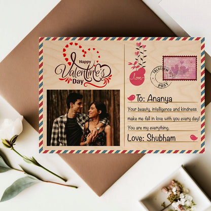Wooden Photo Postcard with Personalized Stamp and Picture Design - Sblossom