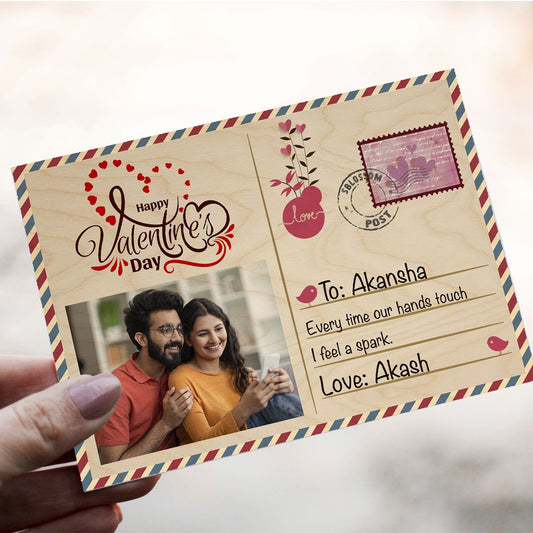 Wooden Photo Postcard with Personalized Stamp and Picture Design - Sblossom