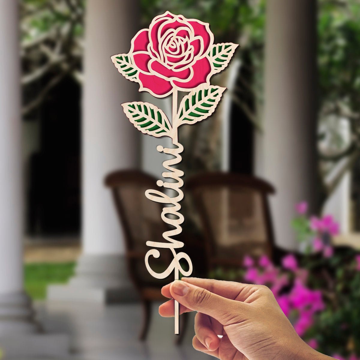 Wooden Rose Flower Gift with Laser Cut Personalized Design - Sblossom