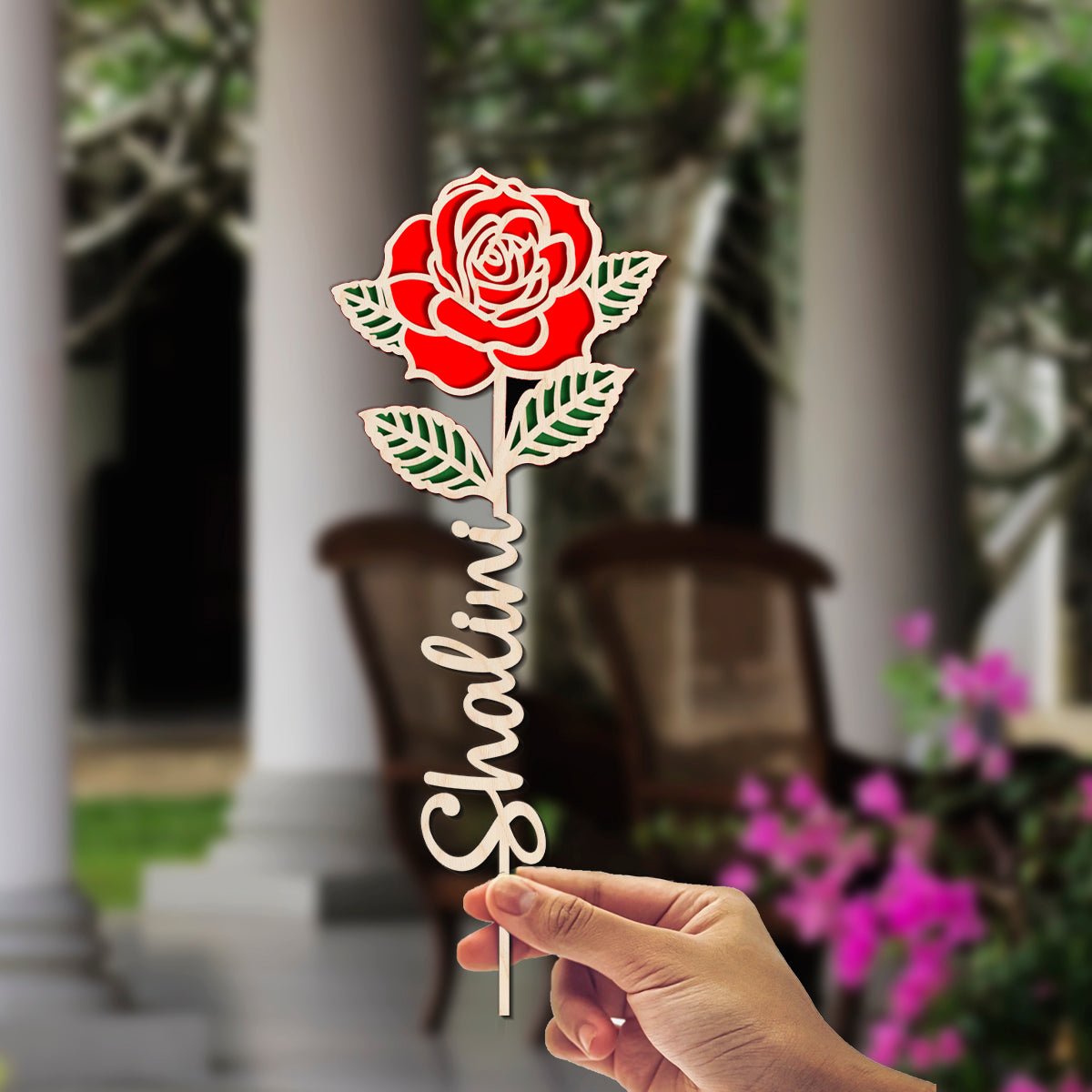 Wooden Rose Flower Gift with Laser Cut Personalized Design - Sblossom