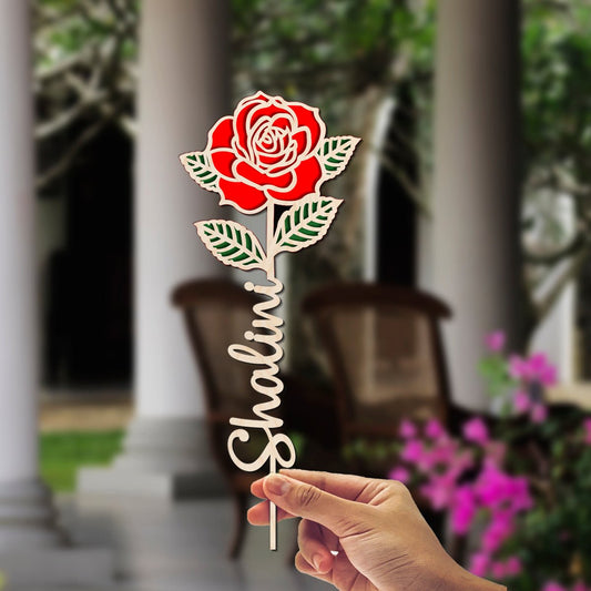 Wooden Rose Flower Gift with Laser Cut Personalized Design - Sblossom