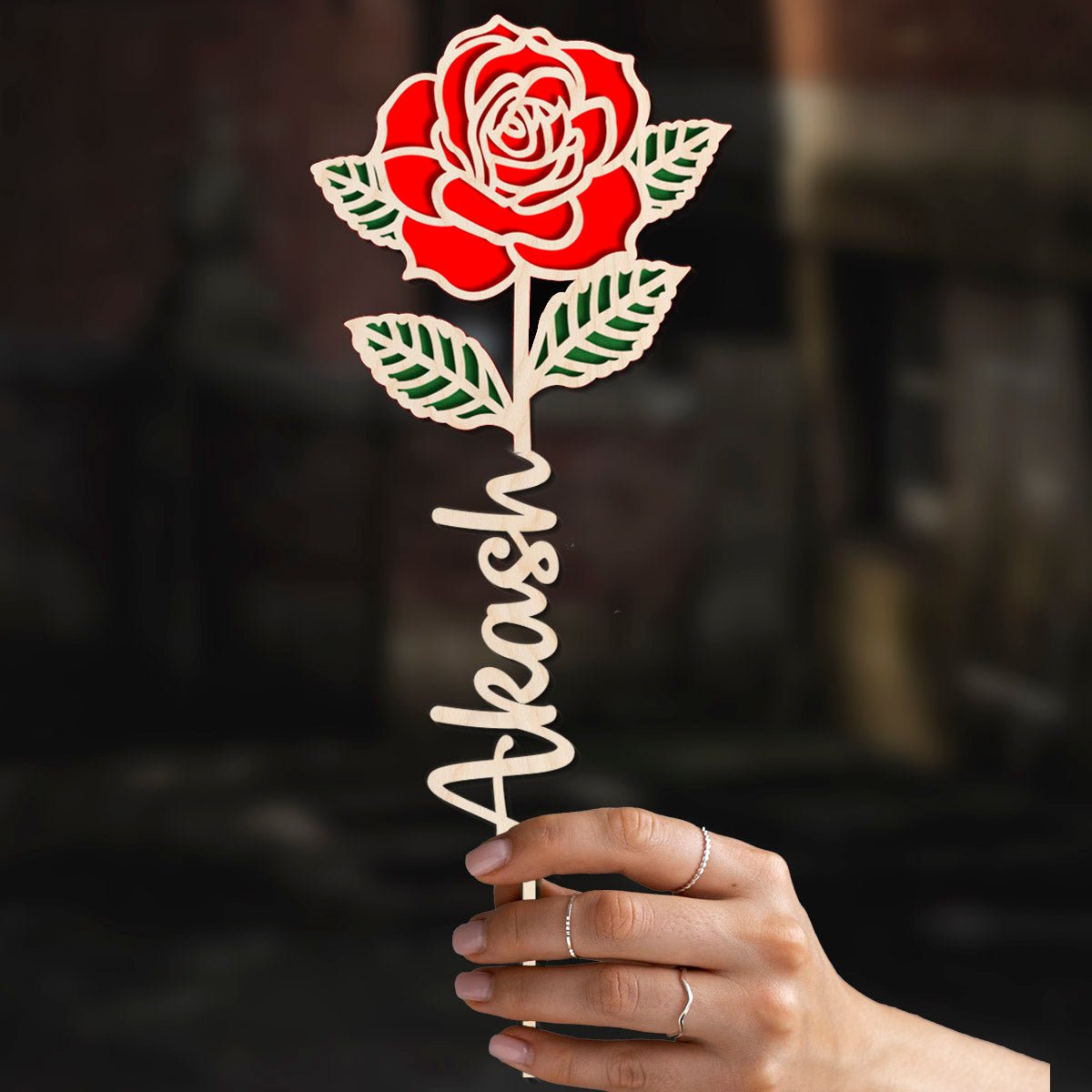 Wooden Rose Flower Gift with Laser Cut Personalized Design - Sblossom