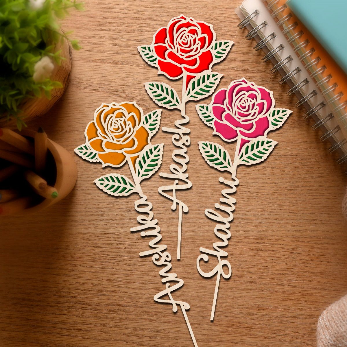Wooden Rose Flower Gift with Laser Cut Personalized Design - Sblossom