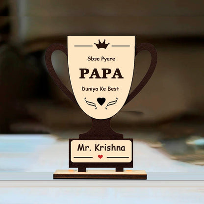Wooden Trophy for Papa with Personalized Name Table Keepsake, 6x4.7 Inch - Sblossom